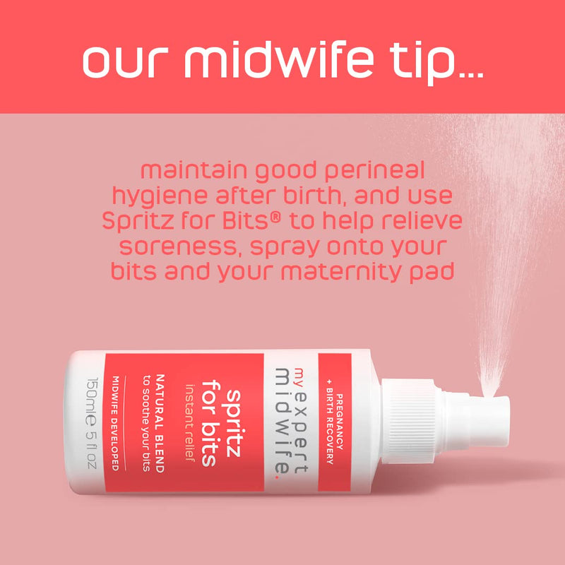 My Expert Midwife Spritz for Bits, Pregnancy & Postnatal Relief Perineal Spray for New Mums, Hospital Bag Maternity Essential, Natural Formula for Soothing Care After Giving Birth – 150ml 150 ml (Pack of 1) - BeesActive Australia