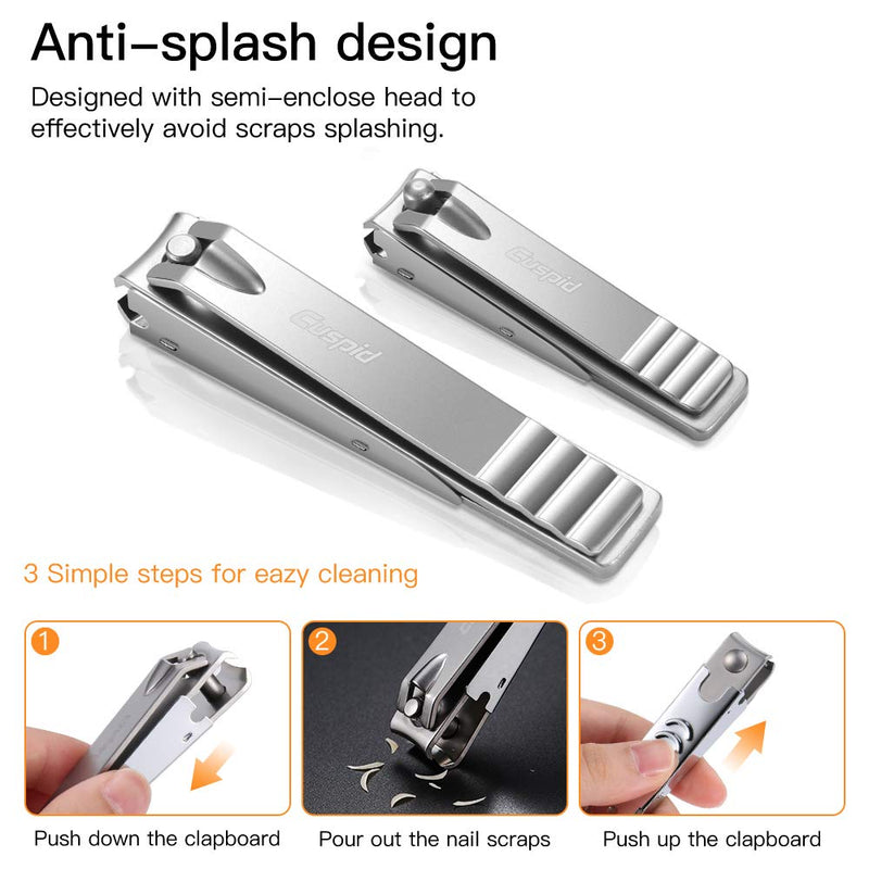 No Splash Nail Clippers Set - 3PCS Professional Stainless Steel Fingernail & Toenail Clipper &Glass Nail File ， Curved Edge Nail Clippers& Rust Proof Nail Cutter for Thick Nails Cuspid-01 - BeesActive Australia