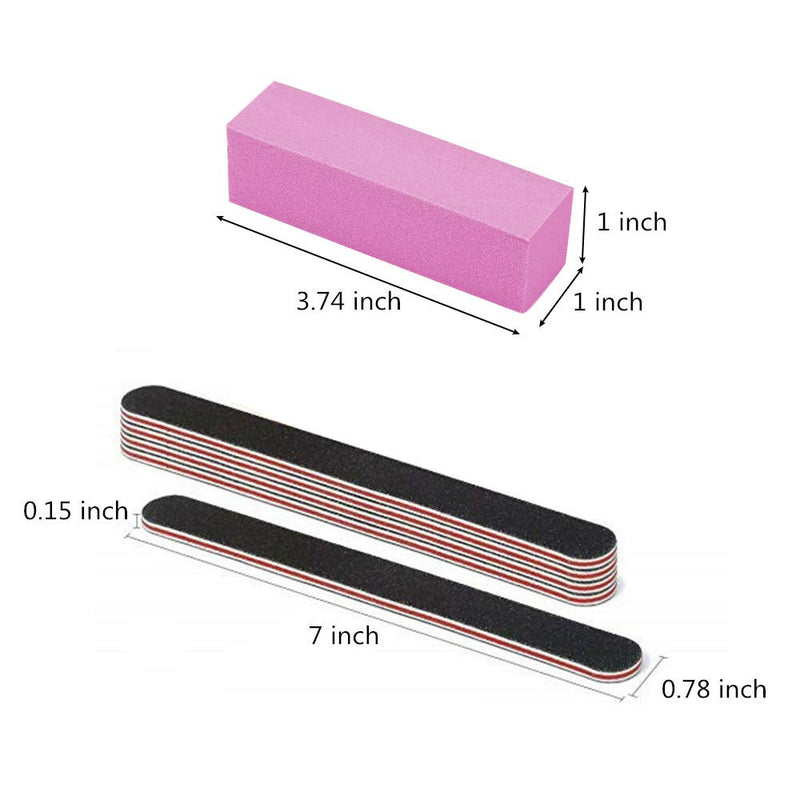 HIPIHOM Nail Files and Buffers Professional Manicure Tools Kit with 6pcs Buffing Block, 6pcs 100/180 Grit Black Files - BeesActive Australia