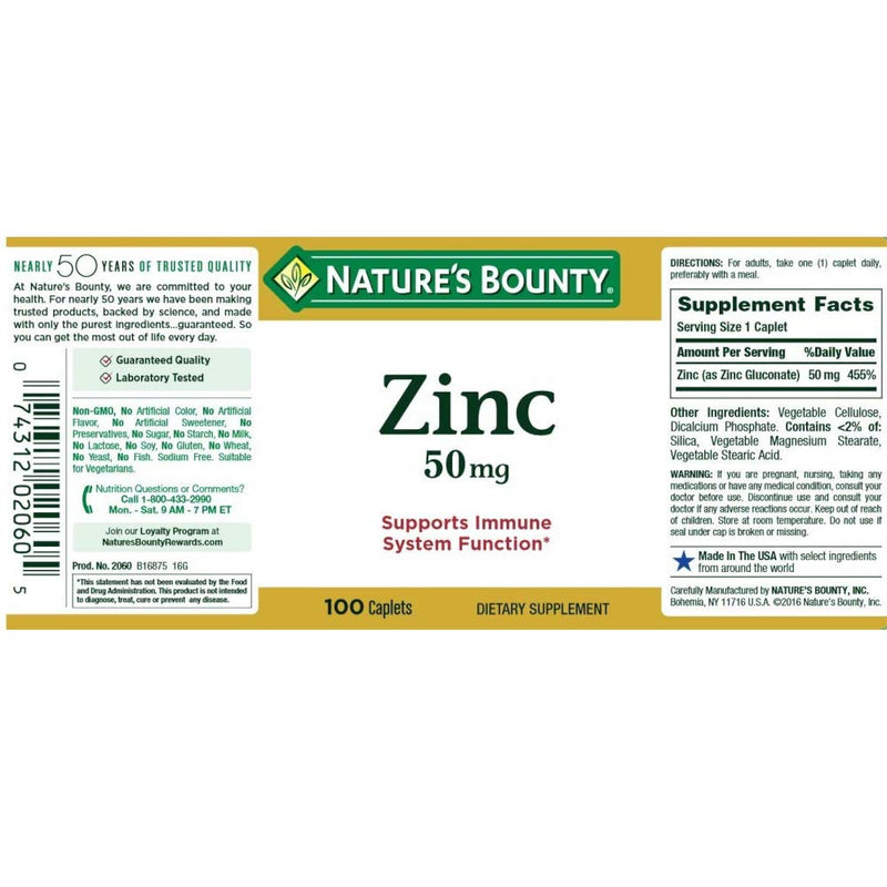 Nature's Bounty Zinc 50 mg Caplets 100 ea (Pack of 2) - BeesActive Australia