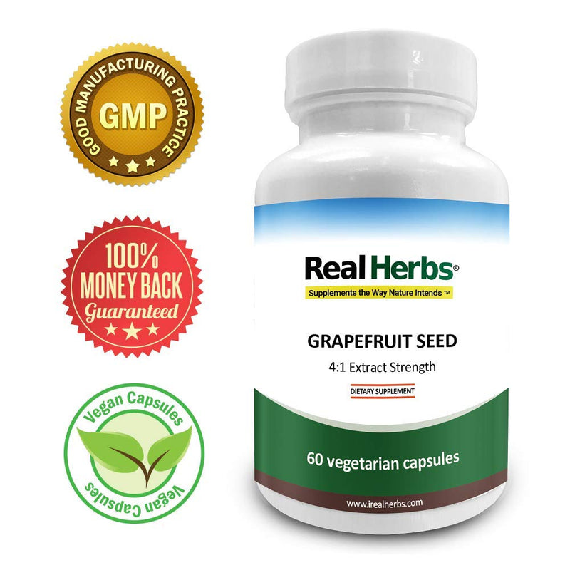 Real Herbs Grapefruit Seed Extract- Derived from 2,800mg of Grapefruit Seed with 4:1 Extract Strength - 60 Vegetarian Capsules - BeesActive Australia