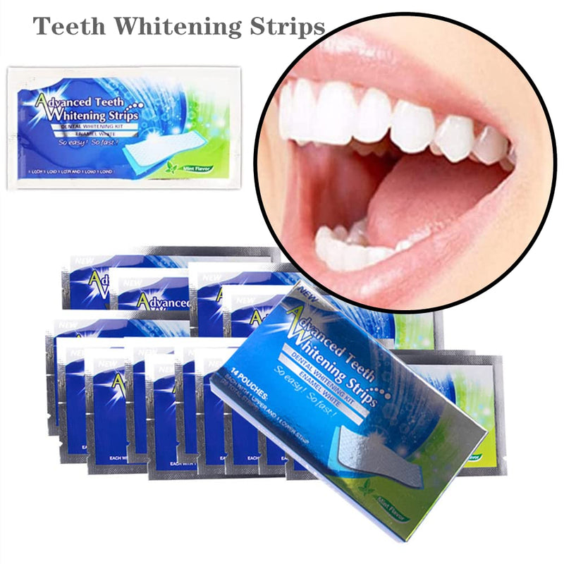 28Pcs Teeth Whitening Strips Advanced Teeth Whitening Strips Teeth Bleaching Strips Teeth Whitening Strips Kit for White Teeth and Fresh Breath, Blue - BeesActive Australia
