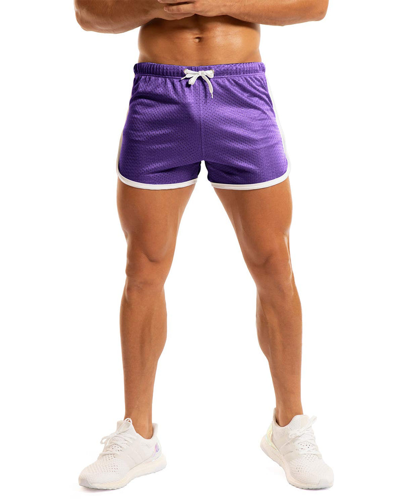 [AUSTRALIA] - Ouber Men's Fitted Shorts Bodybuilding Workout Gym Running Tight Lifting Shorts Small Purple 