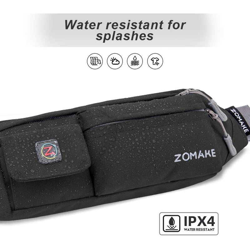 ZOMAKE Fanny Pack for Men Women, Slim Belt Bag Water Resistant Small Waist Bag Pack with 4 Pockets for Running Cycling Workout Fit All Phones Black - BeesActive Australia
