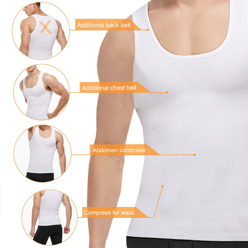 [AUSTRALIA] - SLIMBELLE Men Compression Seamless Slimming Vest Waist Trainer Tank Top Control Tummy Hide Gynecomastia Man Chest Fat Shirt White Large 