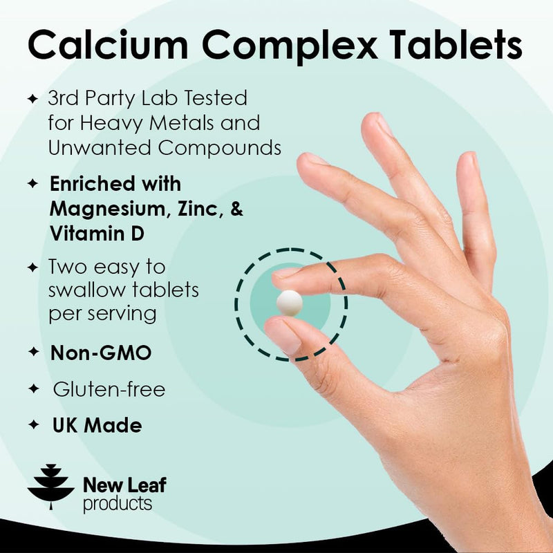 Calcium Magnesium Zinc and Vitamin D - Calcium Supplement - 120 High Strength Calcium Tablets Supplement Calcium Magnesium Vitamin D, Zinc Tablets - Calcium Complex Made in The UK by New Leaf - BeesActive Australia