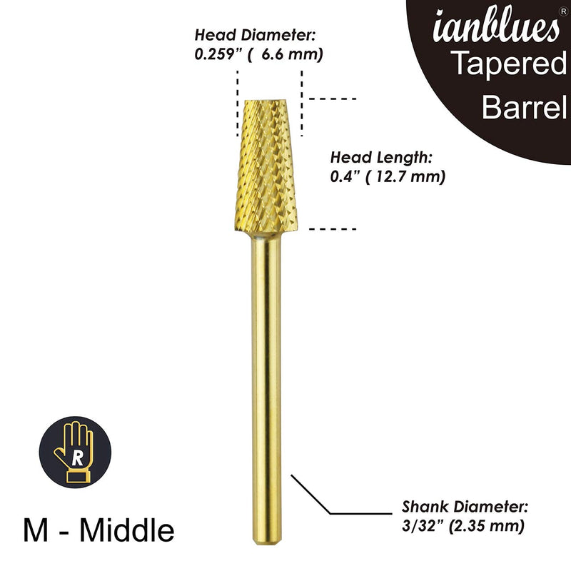 ianblues Tapered Barrel Carbide Nail Drill for Electric Manicure Drill Machine, Pro-Remove Nail Gels, Acrylic Gels, Dip Powder, or Normal Nail Care (M- Middle, Gold) M- Middle - BeesActive Australia