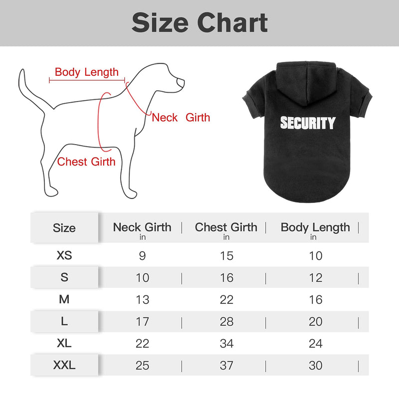 BINGPET Security Dog Hoodies Puppy Sweater Cold Weather Dog Coats Soft Brushed Fleece Pet Clothes Hooded Sweatshirt for Dog Cat X-Large (Chest Girth 34") Black - BeesActive Australia