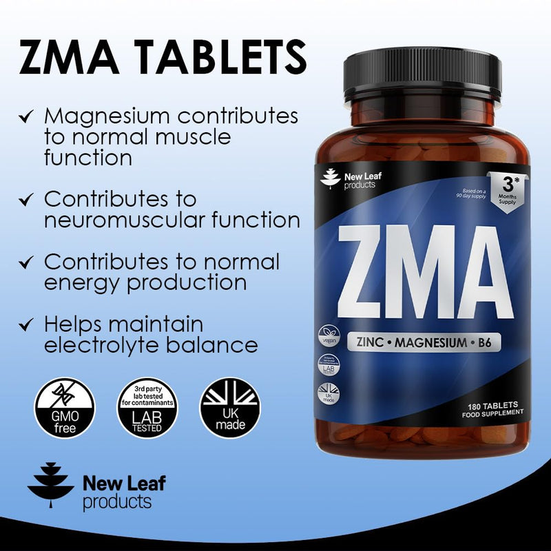 ZMA Supplements for Men & Women - 180 Tablets - High Strength Muscle Sleep Aid & Muscle Recovery - ZMA Supplement Zinc Magnesium and Vitamin B6 (3 Months Supply) Sleeping Aid Tablets Vegan & UK-Made - BeesActive Australia