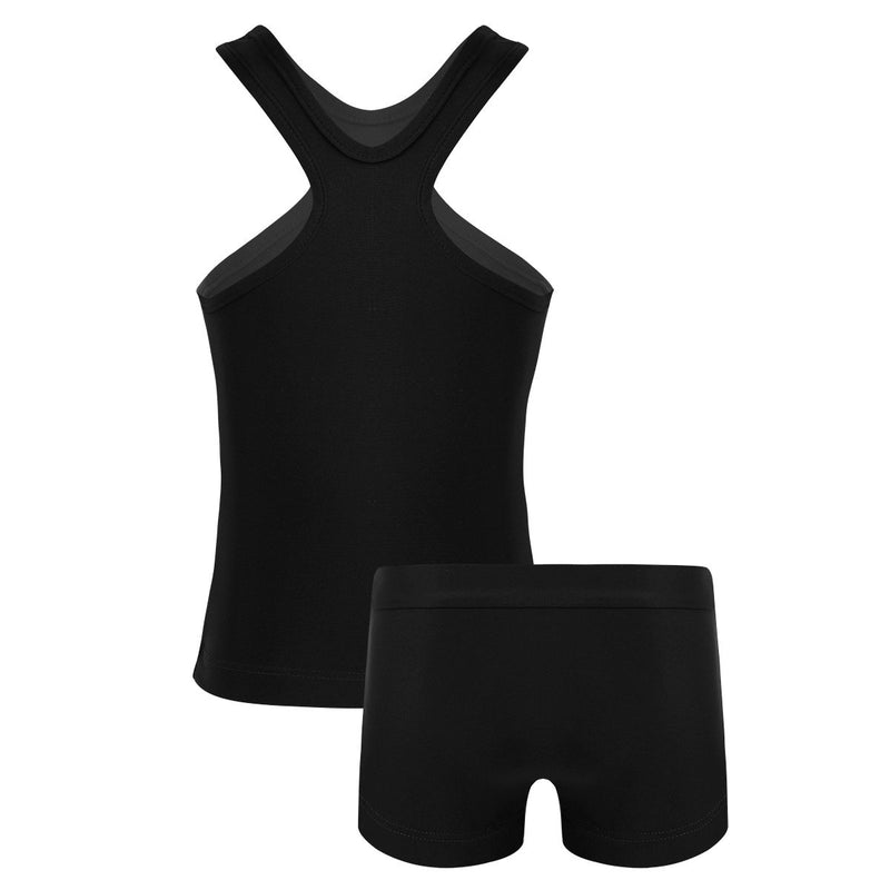 [AUSTRALIA] - zdhoor Kids Girls 2 Piece Ballet Dance Sports Workout Gymnastics Leotard Racer Tank Top with Bottoms Set Black 8 