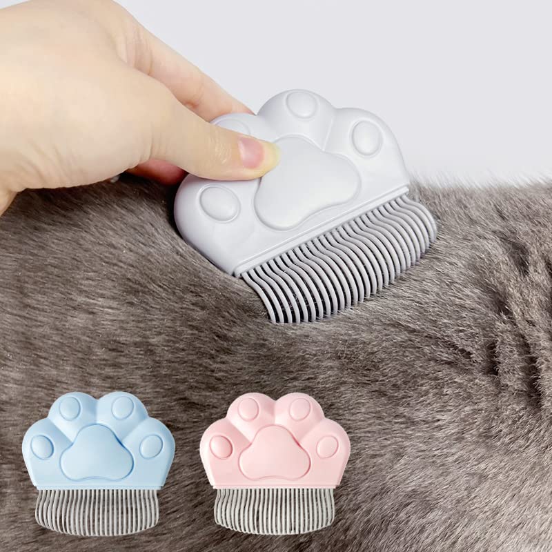 2-in-1 Cat Comb, Pet Cat Paw Design Brush for Massaging and Fur Removal, Pet Comb for Cats and Puppies and Massaging (3 Pieces) - Pink, Blue & Gray - BeesActive Australia