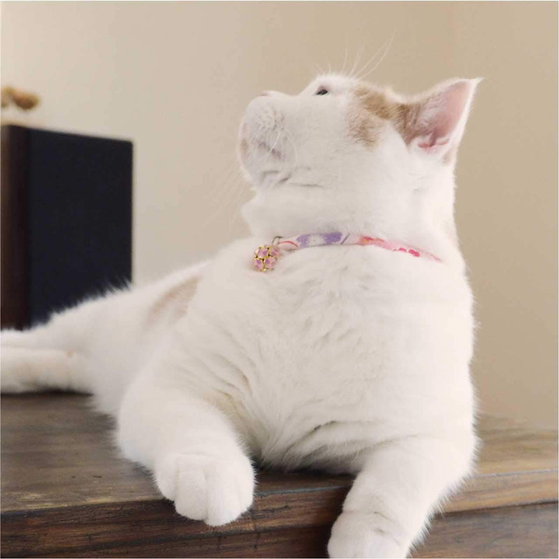Necoichi Chirimen Cat Collar with Clover Bell, Handcrafted in Japan, 1 Size fits All Pastel Pink - BeesActive Australia