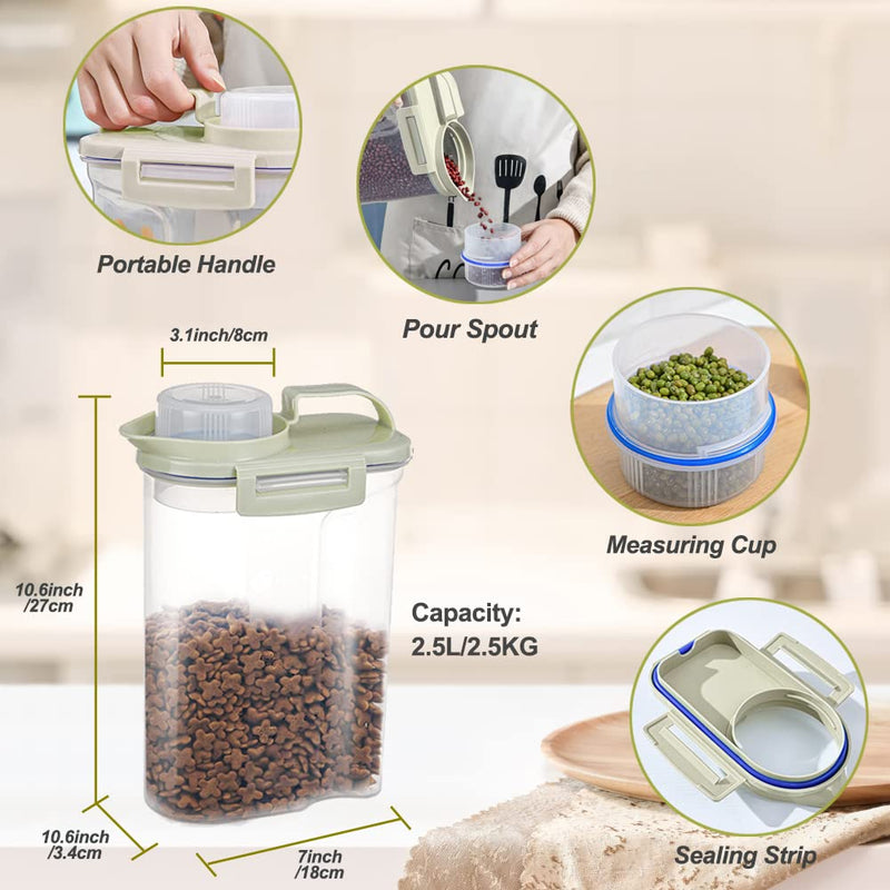 Pet Food Storage Container, Cereal Container with Airtight Design Pour Spout Measuring Swivel Cup, BPA-Free Dry Food Dispenser for Dogs Cats Birds Beige - BeesActive Australia