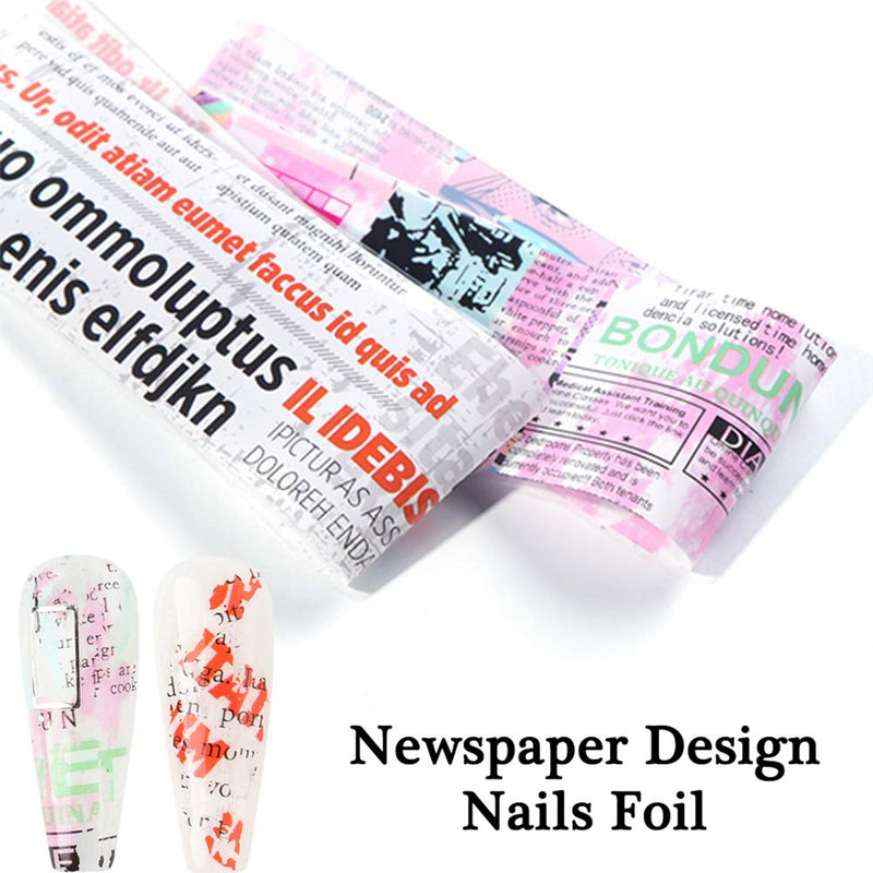 Newspaper Nail Foil Transfers Stickers Holographic Letters Words Nail Foils Adhesive Decals 10Sheets Magazine Laser Starry Sky Nail Art Foil Manicure Tips Set Nail Designs Accessories - BeesActive Australia