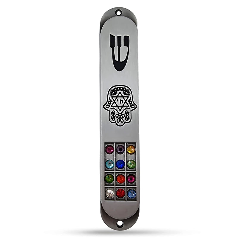 TALISMAN4U Pewter MEZUZAH Case with Scroll 12 Tribes of Israel Hoshen Design Protection Hamsa Star of David Judaica Door Mezuza 3.5 Inch - BeesActive Australia