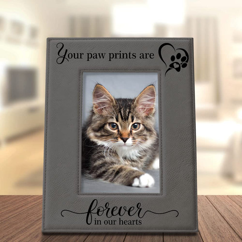 KATE POSH - Your Paw Prints are Forever in our Hearts. Engraved Leather Picture Frame. Memorial Pet Gift, Loss of Dog and Cat, Pet sympathy gift, In memory of (4" x 6" Vertical) 4" x 6" Vertical - BeesActive Australia