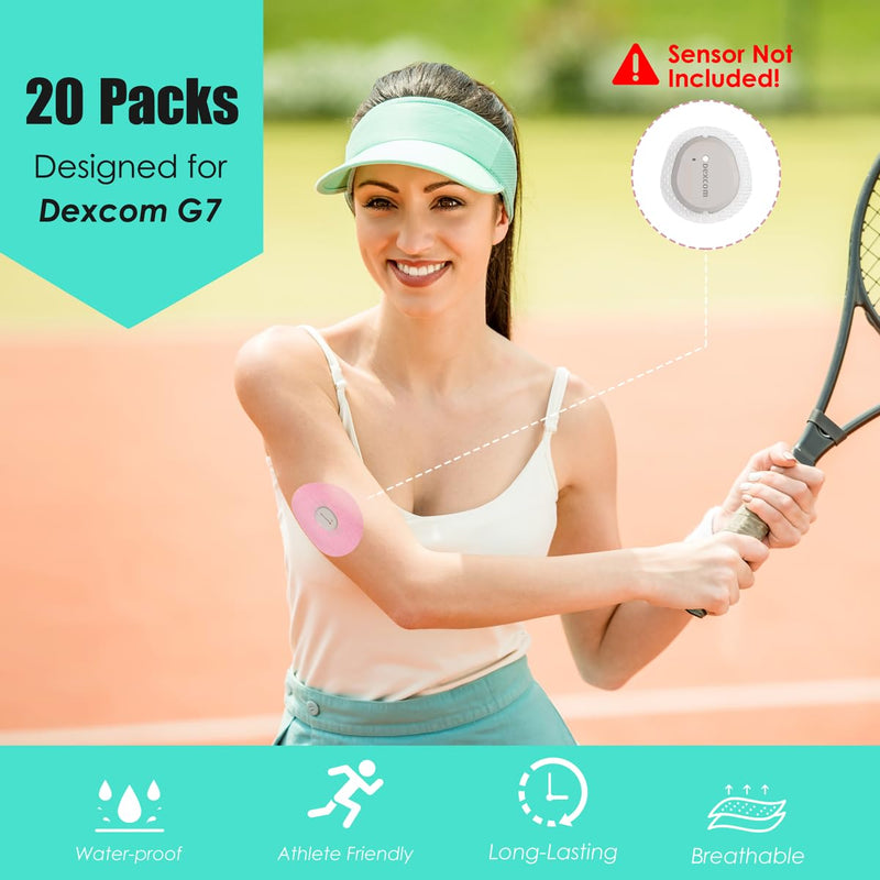 YOUSHARES Dexcom G7 Adhesive Patches(20PCS)- 7-14 Days Long Stay Fixation Monitor Protection, Waterproof Overpatch CGM Stickers for G7,Easy to Use Pre-Cut Adhesive Tape (Pink) 20pcs Pink - BeesActive Australia