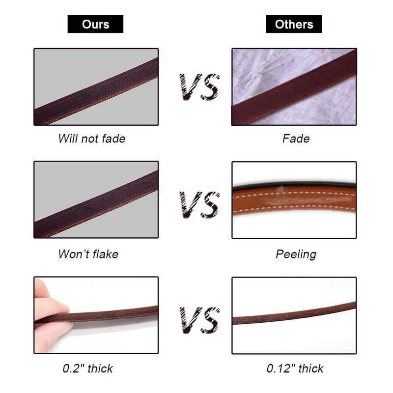 Wellbro Real Leather Slip Lead Dog Leash, Adjustable Stitched Pet Slip Leads with Slider, Heavy Duty Flat Dog Training Leashes for Medium and Large Dogs,Brown 6 Feet - BeesActive Australia