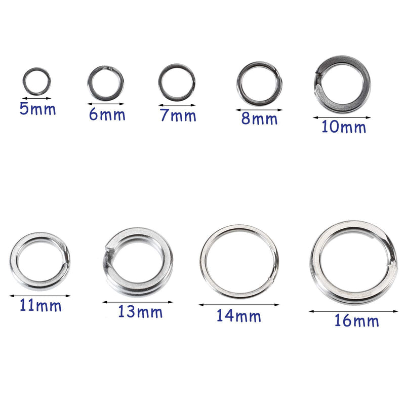 Amarine Made 210pcs Stainless Steel Fishing Split Rings Round Fishing Tackle Ring Chain High Strength Split Ring Lure Tackle Connector Flat Split Rings Size 6mm 8mm 11mm 14mm 16mm with Box - BeesActive Australia