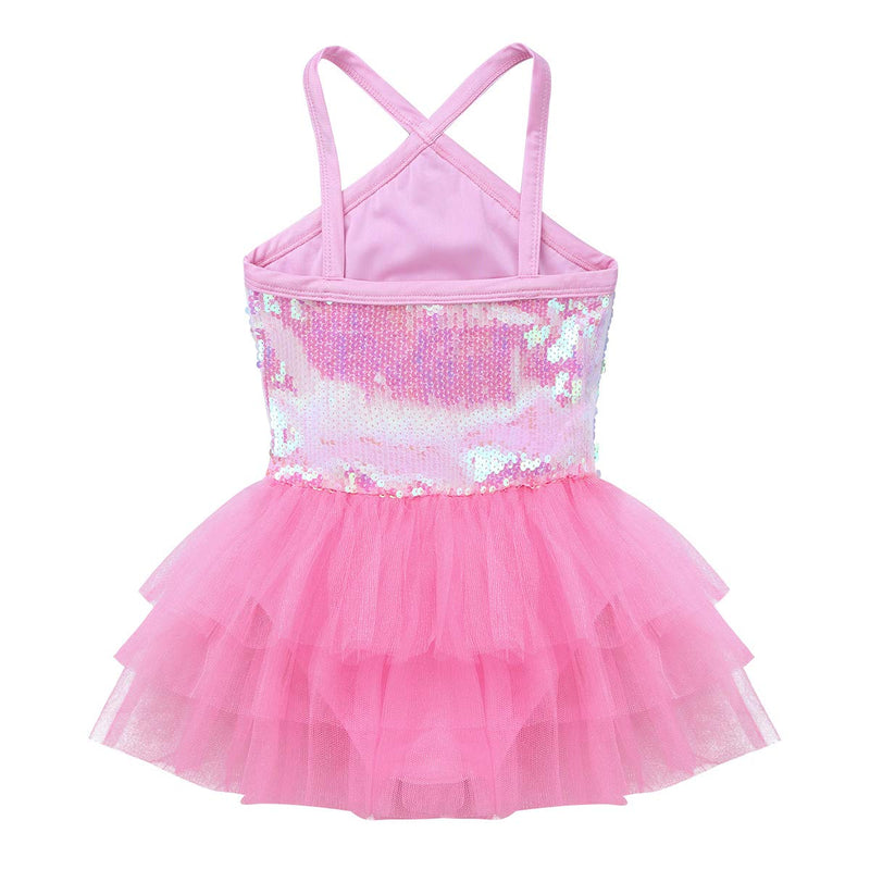 [AUSTRALIA] - TiaoBug Girls Shiny Strap Sleeveless Leotard for Kids Dance Ballet Tutu Dress Princess Ballerina Fancy Party Dress up Costume Pink 8 / 10 