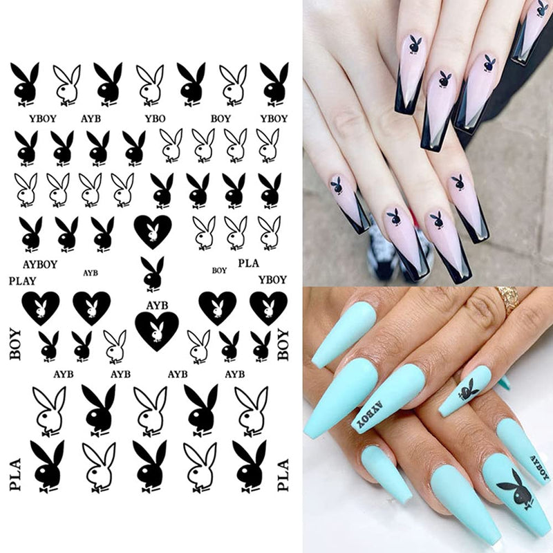 3D Nail Art Stickers Decal Nail Art Supplies Heart Bunny Nail Decals for Nail Art Decoration Self Adhesive DIY Nail Designs Sticker Luxury Designer Nail Stickers for Acrylic Nails Arts (6 Sheets) C - BeesActive Australia