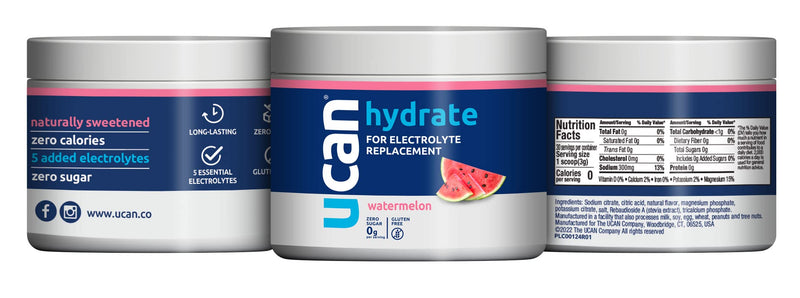 UCAN Hydrate Electrolyte Drink Mix, Watermelon, Sugar-Free Hydration Powder, Keto, Non-GMO, Vegan, All Natural, Gluten-Free, 30 Servings (3.15 Ounces) - BeesActive Australia