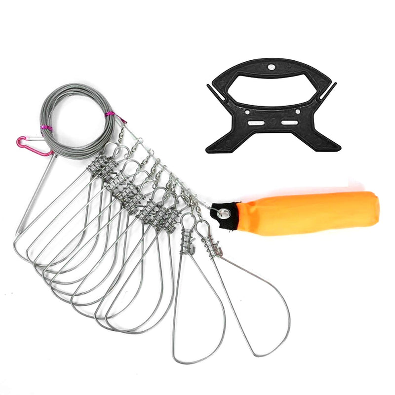 [AUSTRALIA] - Hunter's Tail Fish Stringer, Wade Fishing Stringer Clip Heavy Duty Large Stainless Steel Fish Lock Cable 10 Snaps 