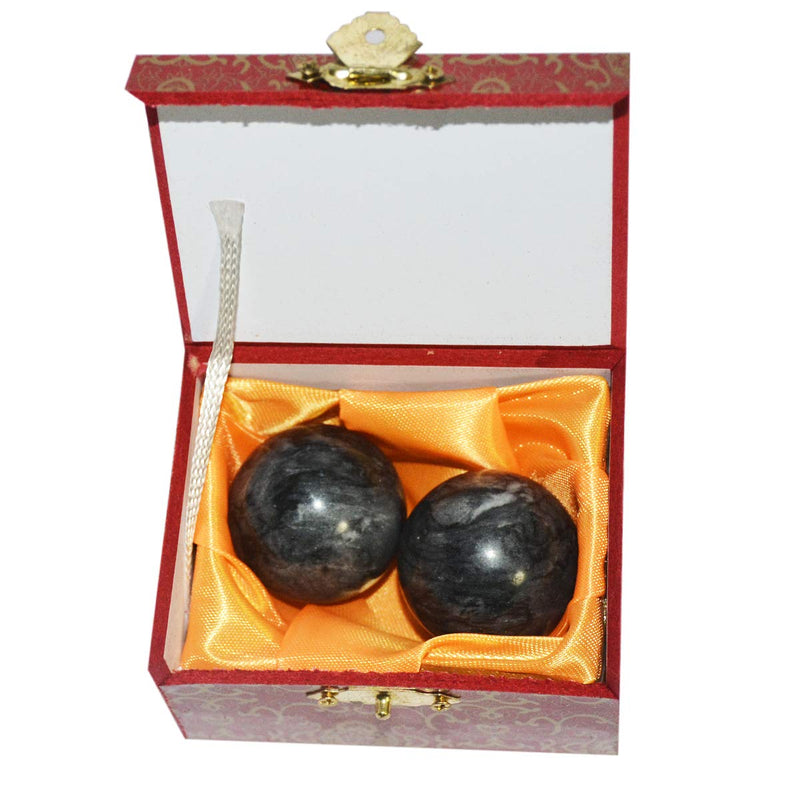 Addune Chinese Baoding Balls Dark Grey Health Exercise Stress Hand Balls Natural Chinese Health Medicine Marble Balls Dark Grey with Box 1.4'' - BeesActive Australia