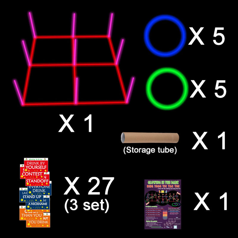 Ring Toss Games Glowing 3-in-1 Tic Tac Toe Game Indoor/Outdoor Games for Adults and Family - Fun Camping, Backyard Toys, Carnival Games or Dorm Room Game, Sticker with Content - BeesActive Australia