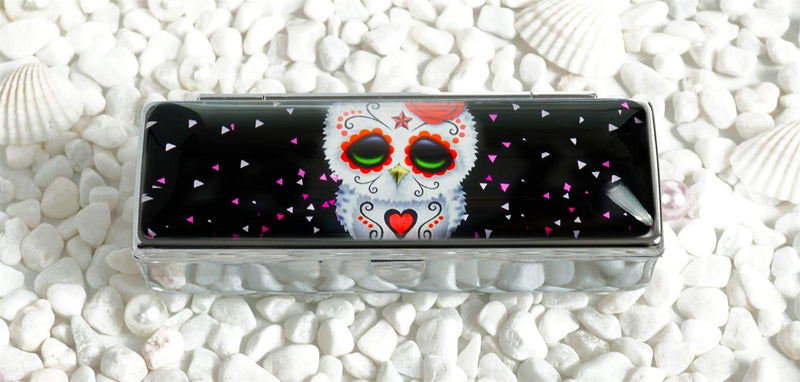 XuSuJuan Image Custom Fashion Glass Lipstick Case Lipstick Frame Cosmetic Boxed Travel Lipstick with Mirror (Skull owl) Skull owl - BeesActive Australia