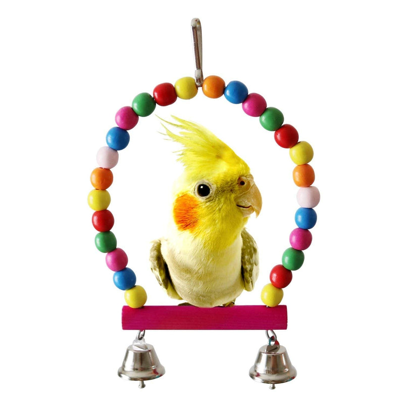 Mrli Pet Bird Swing Toys,Parrot Cage Toys Set Colorful Wood Bells and Wooden Hammock Perch for Budgie Lovebirds Conures Small Parakeet - BeesActive Australia