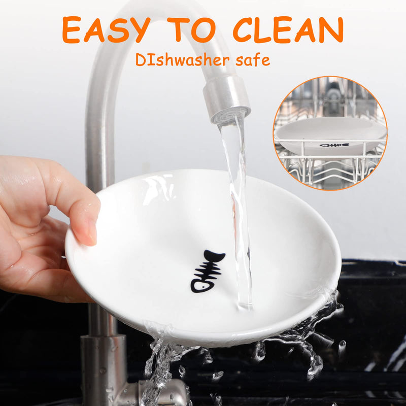 Ceramic Cat Food Plates: Cat Wet Food Bowls Cat Feeding Wide Bowls to Stress Relief of Whisker Fatigue Cat Dishes White & Black - BeesActive Australia