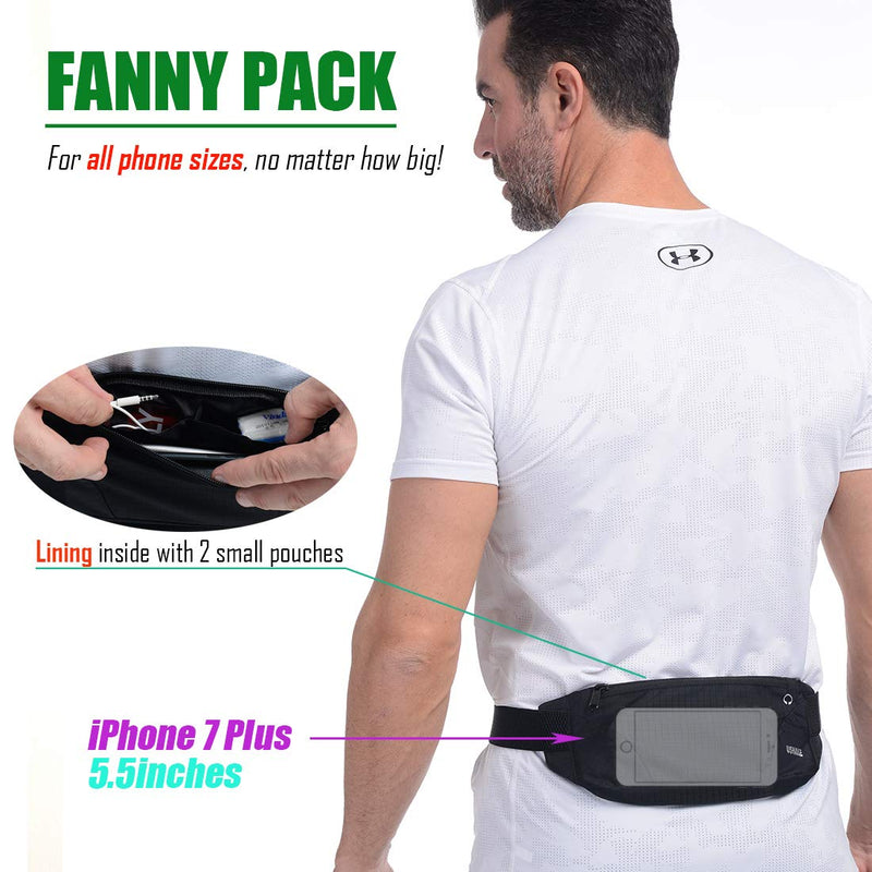 USHAKE Running Belt,Men or Women Ultra Light Bounce Free Waist Pouch Bag Fitness Workout Belt Sport Waist Pack Exercise Waist Bag for iPhone Samsung LG in Running Gym Marathon (BLACK) BLACK - BeesActive Australia