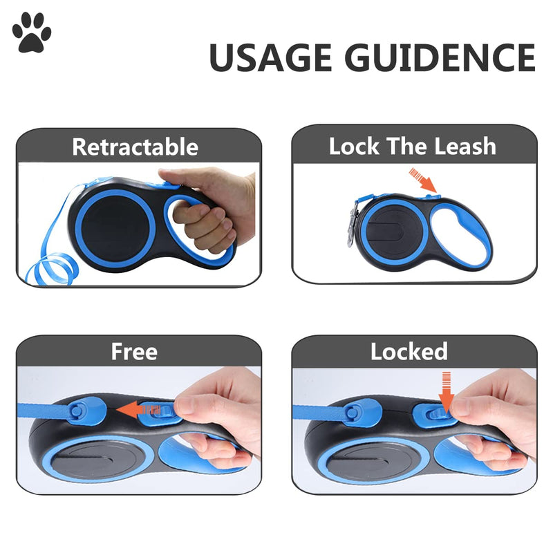 Dual Retractable Dog Leash for Walking 2 Small-Large Dogs up to 44lbs / 20 kg,Double Headed 16 ft Extendable Dog Leash with Poop Bags--Non Slip Grip, 360 Tangle-Free,One Button Break & Lock Blue Medium - BeesActive Australia