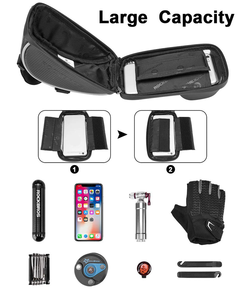 ROCKBROS Bike Phone Mount Bag Bike Front Frame Handlebar Bag Waterproof Bike Phone Holder Case Bicycle Accessories Pouch Sensitive Touch Screen Compatible with iPhone 11 XS Max XR 8 Plus Below 6.5" - BeesActive Australia