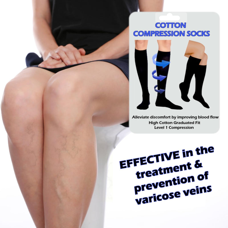 Kensington Compression Socks for Women & Men , Cotton Compression Stockings Clinically Proven, Medical Running Socks for Calf & Ankle Support, Sports, Maternity Pregnancy, Nurses, Flight Travel Care Black Shoe Size 6-8 - BeesActive Australia