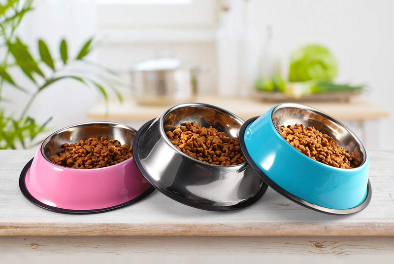 Podinor Stainless Steel Dog Bowls, Food and Water Non Slip Anti Skid Stackable Pet Puppy Dishes for Small, Medium and Large Dogs (2 Pack) 1.5 Cup/12 oz ea. Pink - BeesActive Australia