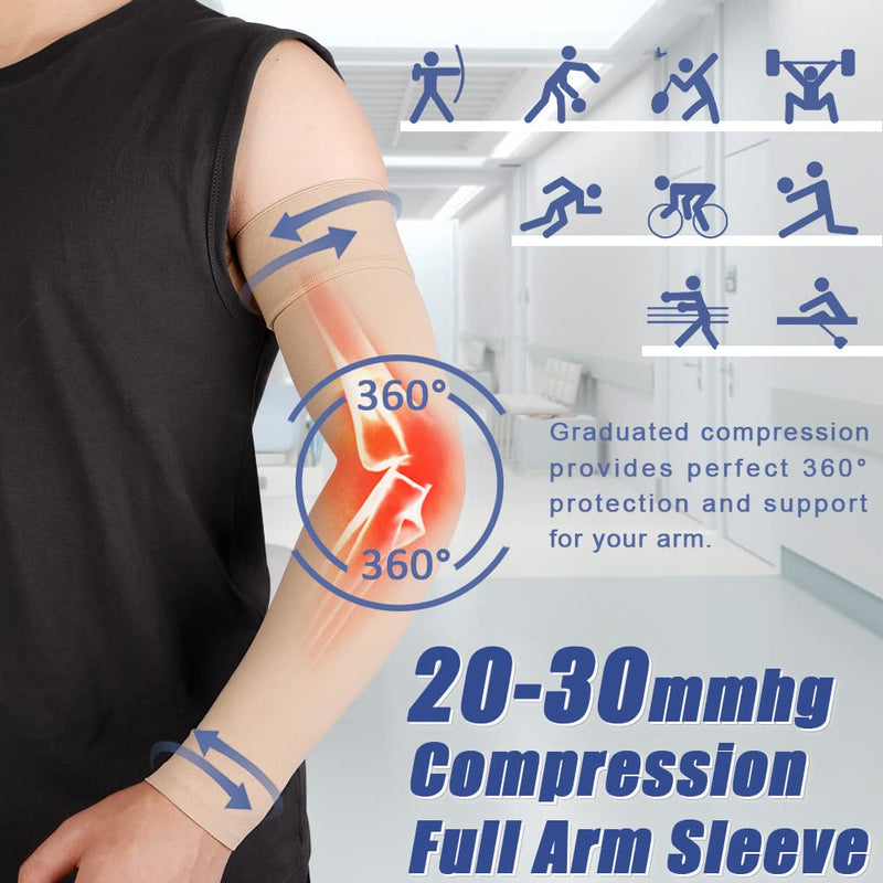 beister Medical Compression Arm Sleeve for Men & Women （Single）, 20-30 mmHg Graduated Compression Full Arm Support with Silicone Band for Lymphedema, Varicose Veins, Swelling, Arm Injury, Sports Beige Large - BeesActive Australia