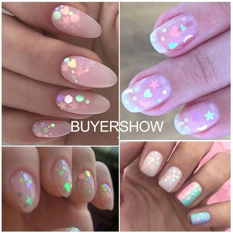 Holographic Nail Art Glitter Sequins 12 Designs Mermaid Nail Decals 3D Iridescent Butterfly Heart Star Moon Nail Sticker Flakes Nail Art Decoration Paillettes Colorful Glitter Sticker Manicure DIY - BeesActive Australia