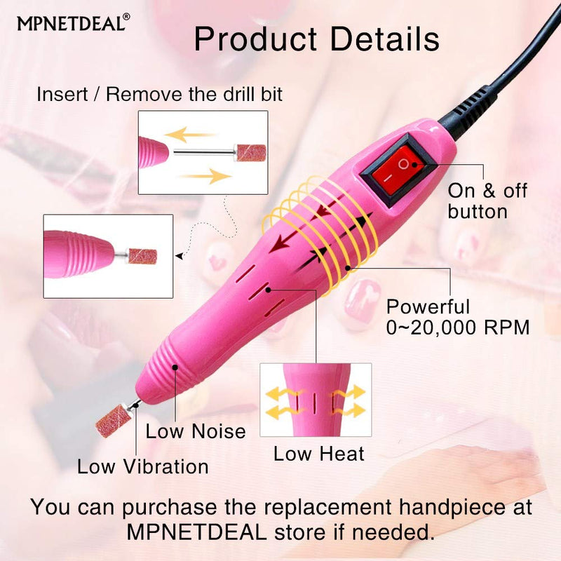 Electric Nail Drill Mpnetdeal Nail Drill Machine Nail File e File Drill Set Kit for Acrylic Nails Gel Nail Glazing Nail Drill Nail Art Polisher Sets Glazing Nail Drill Grinder Manicure Pedicure(Pink) Pink SetA - BeesActive Australia