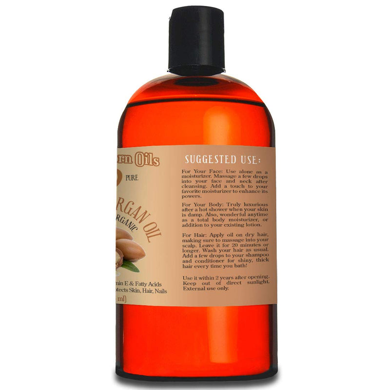 16oz Moroccan Argan Oil, 100% Pure and Natural, Cold-pressed, Organic – Works Magic on Your Skin and Hair - Includes Pump & Flip Cap - BeesActive Australia