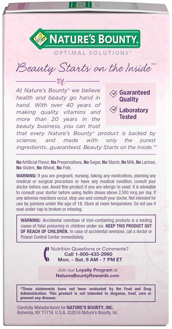Nature's Bounty Optimal Solutions Hair, Skin & Nails Extra Strength, 150 Softgels - BeesActive Australia