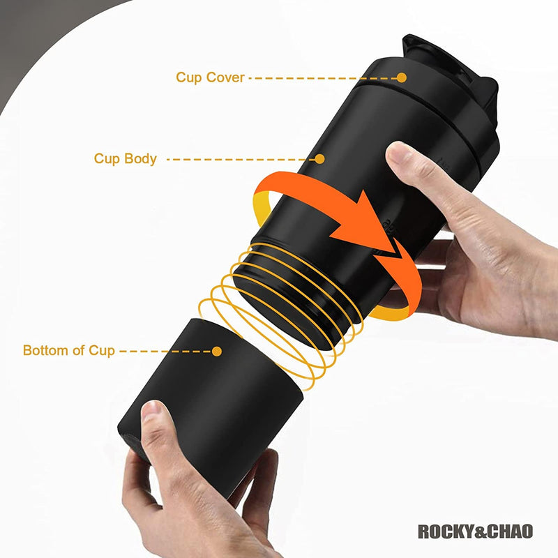 Protein Shaker Bottle 700ML with Mixball & Protein Compartment 200ML, Premium Stainless Steel Protein Shaker, Leak-Proof Metal Shaker, BPA Free Fitness Bottle Shaker for Men and Women Slim Fast, Black Protein Shaker With Storage | Black - BeesActive Australia