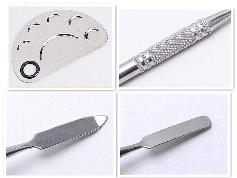 Aoshang Stainless Steel 6 Holes Makeup Palette Nail Art Polish Mixing Plate Cosmetic Artist Mixing Palette with Spatula Tool for Mixing Foundation - BeesActive Australia