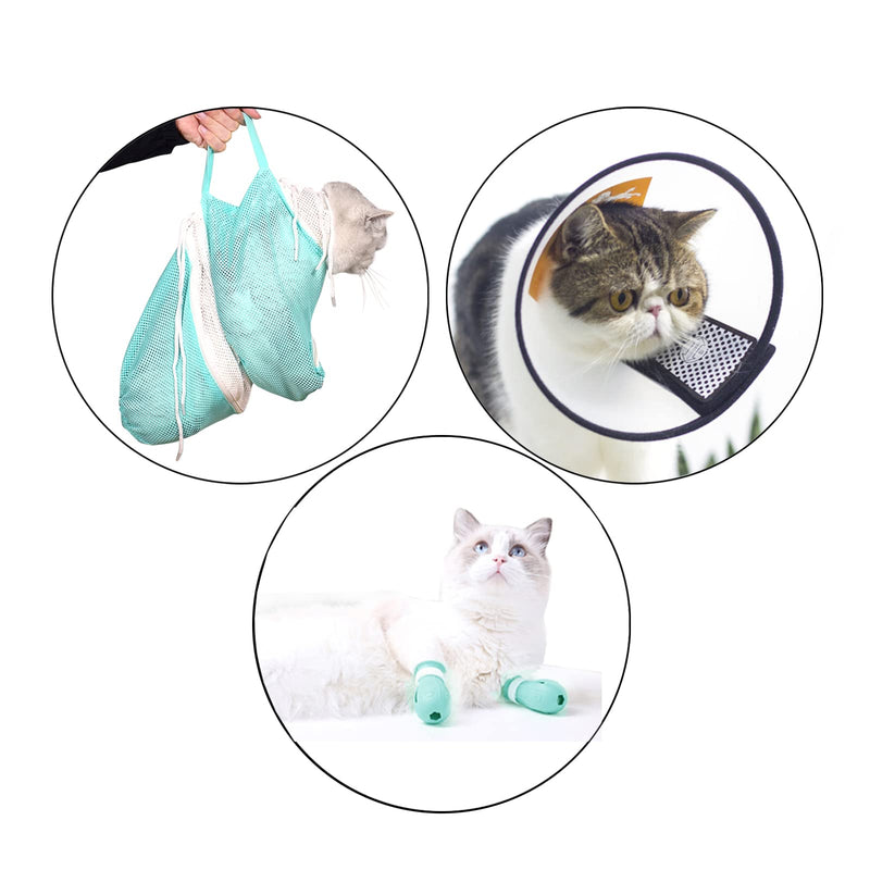 MSMUOEZ Anti-Scratch Silicone cat Shoes,Cat Claw Covers,Cat Shower Net Bag,Cat Bathing Bag, Cat Grooming Mesh Bag,Cat Cone, Protective Cat Recovery Collar 3 - BeesActive Australia