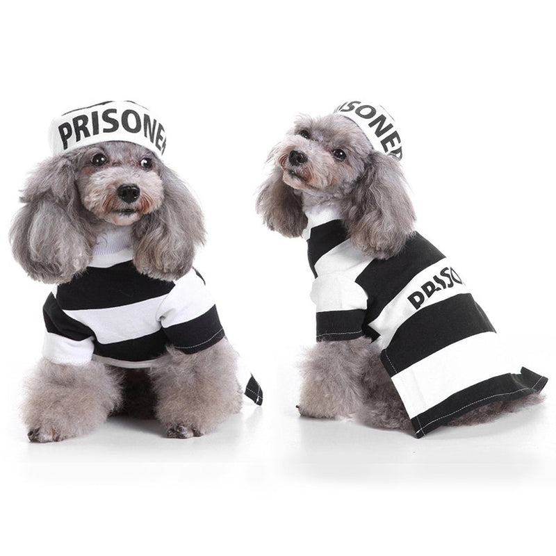 LUCKSTAR Prisoner Dog Costume - Prison Pooch Dog Halloween Costume Party Pet Dog Costume Clothes Cosplay with Hat for Teddy Pug Chihuahua Cat (Medium) - BeesActive Australia