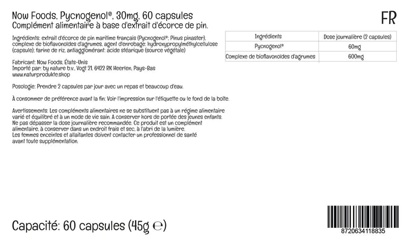 Now Foods, Pycnogenol, 30mg, Pine Bark Extract, 60 Vegan Capsules, Lab-Tested, Soy Free, Gluten Free, Vegetarian, Non GMO - BeesActive Australia