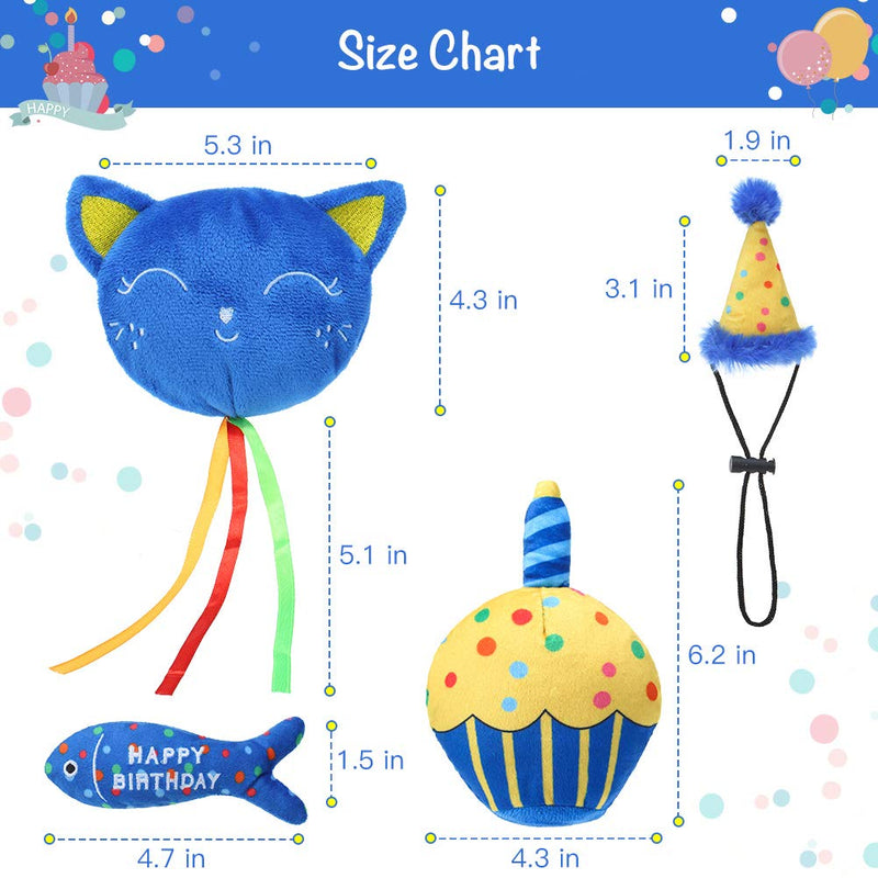 BINGPET Catnip Toys for Indoor Cats, Cat Birthday Hat and Interactive Plush Kitten Chew Toys - Cute Cake, Fish, Balloon Toys with Crinkle Paper and Catnip Inside Birthday Hat+Catnip Toys - BeesActive Australia