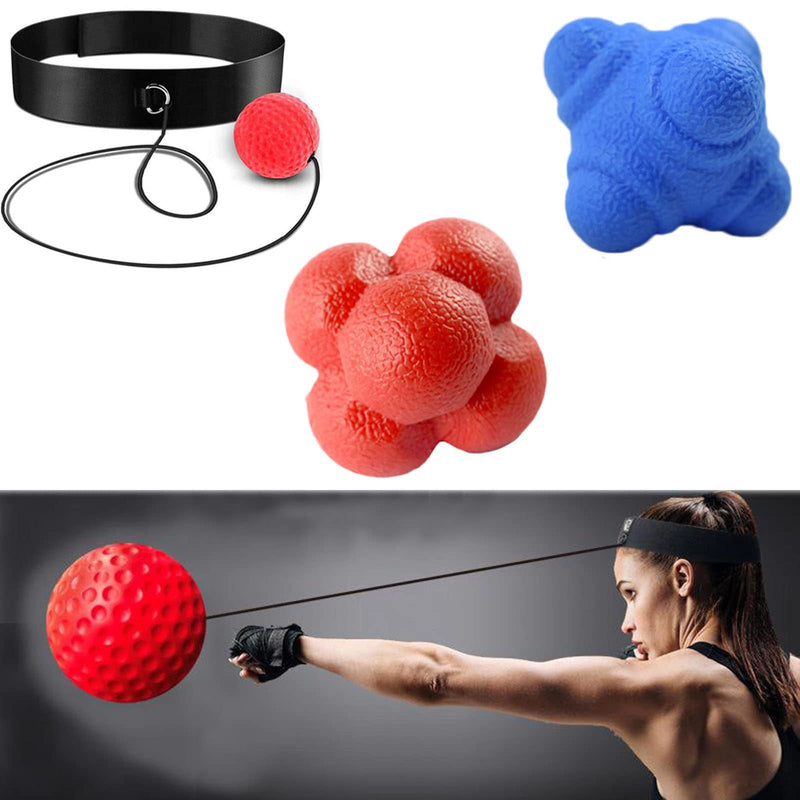 Silicone Hexagonal Reaction Ball (2 Pcs) High Density Rubber Foam Bounce and Boxing Reflex Ball Set with Headband, Suitable for Agility Reflex, Boxing Equipment at Home and Coordination Training - BeesActive Australia