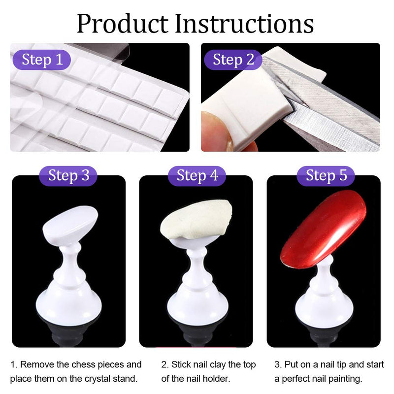 2 Sets Acrylic Nail Art Holder Practice Display Stand with 102Pcs White Reusable Adhesive Putty, Kalolary Magnetic Nail Art Tips Holders Training DIY Display Practice Stands(Black and White) - BeesActive Australia
